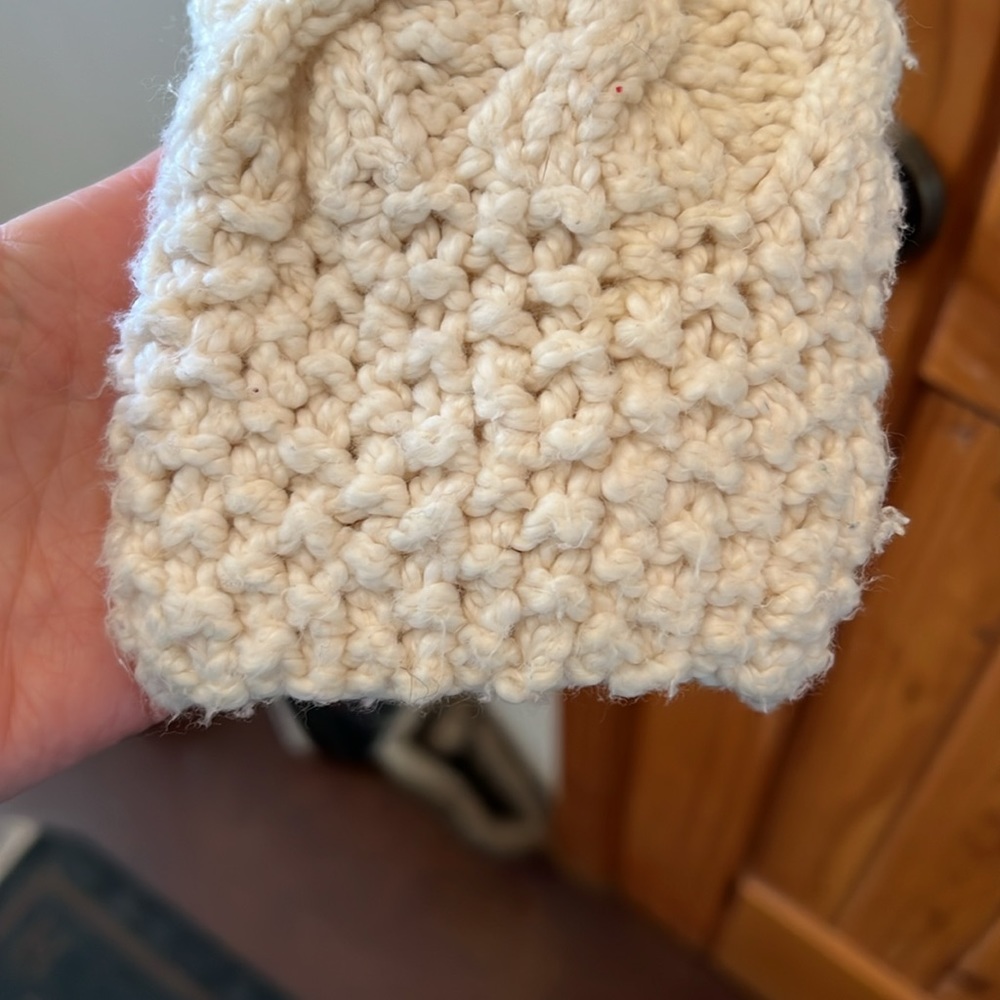 Indigenous One Wear cream off white cable knit sweater with hood. - Picture 8 of 16